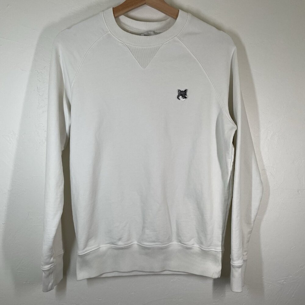 MAISON KITSUNE White Crewneck Sweatshirt with Fox Patch